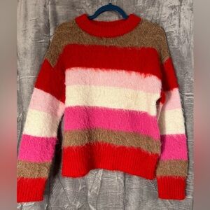 a new day Red Pink Brown Cream Fuzzy Women’s Sweater size Large